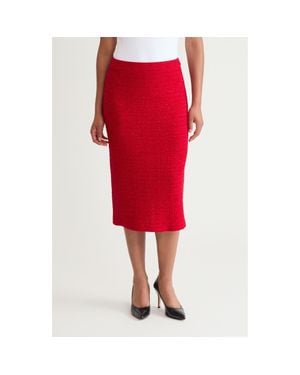 Ming Wang X Tanya Foster Tonal Eyelash Tweed Midi Pencil Skirt - Red