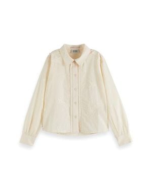 Scotch & Soda Kids' Star Embroidered Cotton Button-Up Shirt - Natural