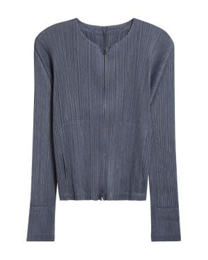 Pleats Please Issey Miyake Monthly Colors May Pleated Zip Front Top - Blue