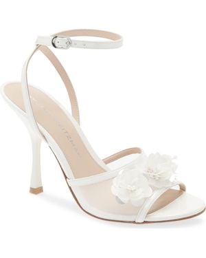 Stuart Weitzman Floral Appliqué Ankle Strap Sandal - White