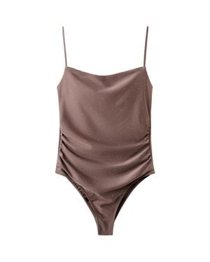 Mango Ruched Rhinestone One-Piece Swimsuit - Brown