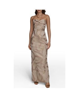 Donna Karan Pleated Metallic Strapless Gown - Brown