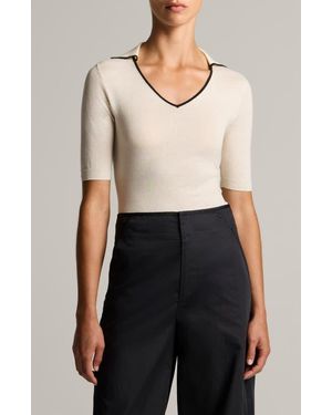Vince Elbow Slv Tipped Polo - White