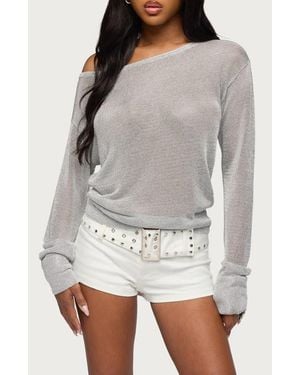 Edikted Charlo Metallic One-Shoulder Sweater - Gray