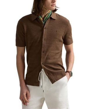 Polo Ralph Lauren Textured Short Sleeve Cotton & Linen Button-Up Shirt - Brown