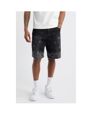 Criminal Damage Laser Print Denim Shorts - Black