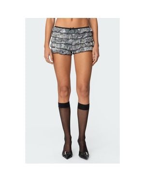 Edikted Ruffle Camo Mesh Low Rise Micro Shorts - Blue