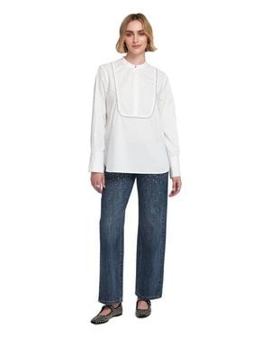 Elle Collection Beaded Shirt Blouse Top - White