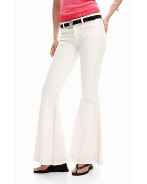 Desigual Embroidered Trim Flare Jeans - White