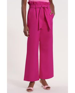 Isaac Mizrahi New York Paper Bag Waist Cotton Pants - Pink
