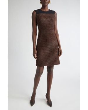 St. John Crepe Cady Yoke Tweed Sheath Dress - Brown