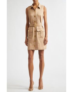 L'Agence Noira Military Sleeveless Stretch Cotton Shirtdress - Natural