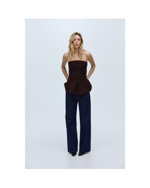 H&M Bead-Embellished Bandeau Top - Black