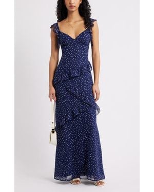BP. Asymmetric Ruffle Tiered Maxi Dress - Blue
