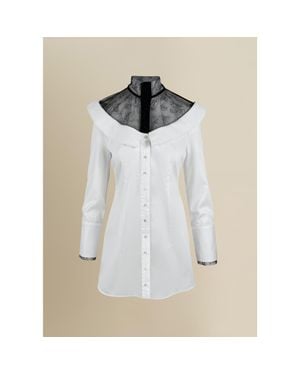Contessa Mills Empress Oversized Lace-Trim Cotton Poplin Shirt Dress - White