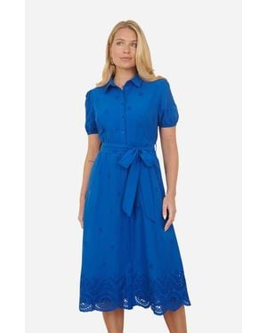 Yumi' Cotton Shirt Midi Dress - Blue
