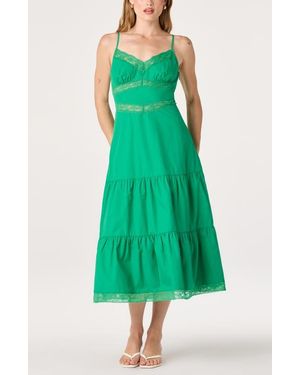 Astr Berenice Lace Detail Tiered Cotton Dress - Green