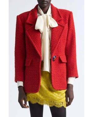 Saint Laurent One-Button Wool & Silk Blend Tweed Jacket - Red