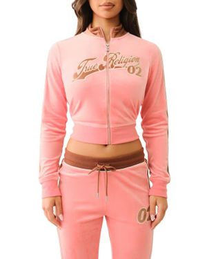 TRUE RELIGION Logo Velour Track Jacket - Red