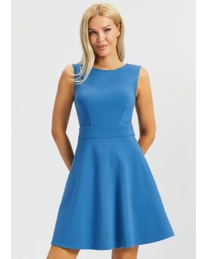 Betabrand Sleeveless Boatneck Fit And Flare Dress - Blue