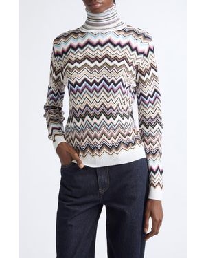 Missoni Zigzag Stripe Turtleneck Sweater - White