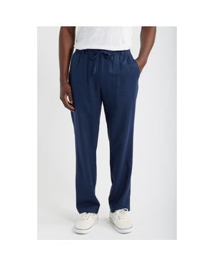 Mack Weldon Straight Leg Linen Blend Drawstring Pants - Blue