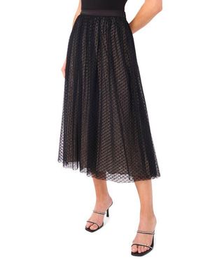 Cece Swiss Dot Tulle Midi Skirt - Black