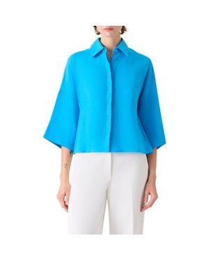 Akris Punto Crop Washed Linen Shirt - Blue