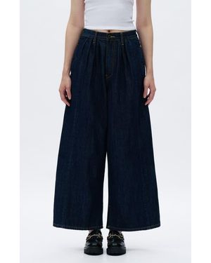 Bayeas Pleated Super High Waist Ankle Wide Leg Jeans - Blue