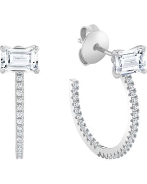 Crislu Baguette-Cut Cubic Zirconia Pavé Huggie Hoop Earrings - White