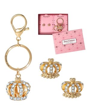 Juicy Couture Crystal Crown Keychain & Earring Set - Pink