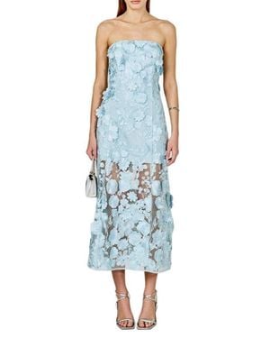 Endless Rose Floral Embroidery Strapless Dress - Blue