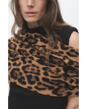 Mango Leopard Print Scarf - Brown