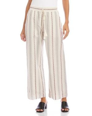 Karen Kane Embroidered Stripe Cotton Drawstring Crop Pants - Natural