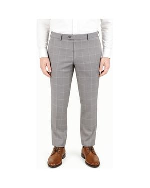 Berle Lightweight Windowpane Check Flat Front Mesh Weave Wool Dress Pants - Gray