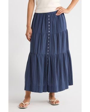 Marine Layer Lana Tiered Cotton Maxi Skirt - Blue