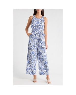 Sugarlips Romina Tropical Jora Belted Jumpsuit - Blue