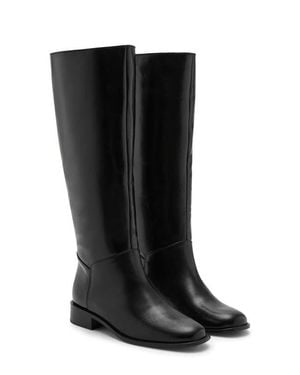 Mango Leather Knee High Boot - Black