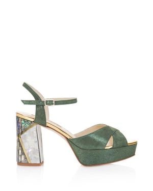 freya rose Zahra Verde Ankle Strap Pearl Heel Sandal - Green