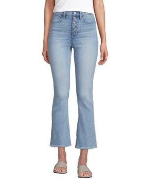 Lands' End High Rise Denim Button Front Kick Flare Crop Jeans - Blue