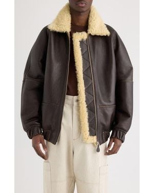 Jacquemus Le Bombardier Lambskin Leather & Genuine Shearling Aviator Jacket - Black