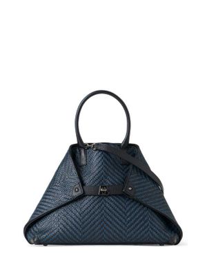 Akris Ai Small Plaid Braided Leather Top Handle Tote - Blue