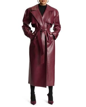 Naked Wardrobe Faux Leather Trench Coat - Red