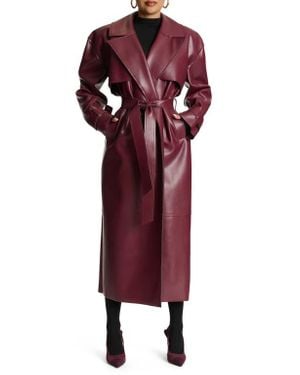 Naked Wardrobe Faux Leather Trench Coat - Red