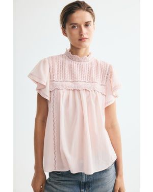 H&M Lace-Trimmed Flutter-Sleeved Blouse - Pink