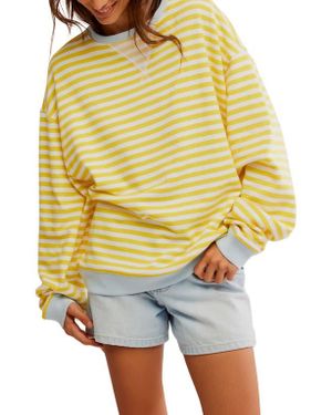 Free People Oversize Stripe Sweatshirt - Yellow