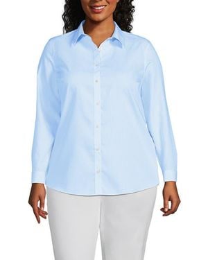Lands' End Plus Size No Iron Button Front Shirt - Blue