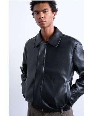 TOPMAN Faux Leather Jacket - Blue