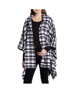 Balenciaga Tartan Plaid Hooded Wool Poncho - Black