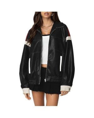 Edikted North Star Faux Leather Bomber Jacket - Black
